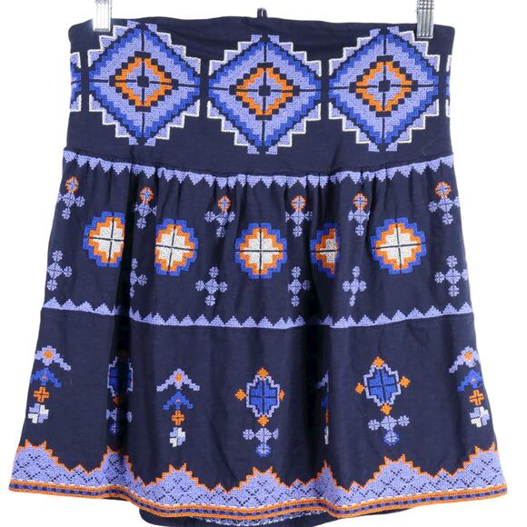 NWT by Anthropologie Navy Blue Off the Shoulder Embroidered Boho Top Smocking S - Picture 1 of 9